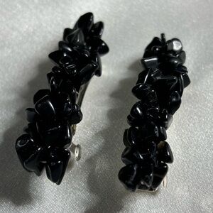 Hand crafted set Barrettes w/individually wrapped black jasper stone chips 2 in.